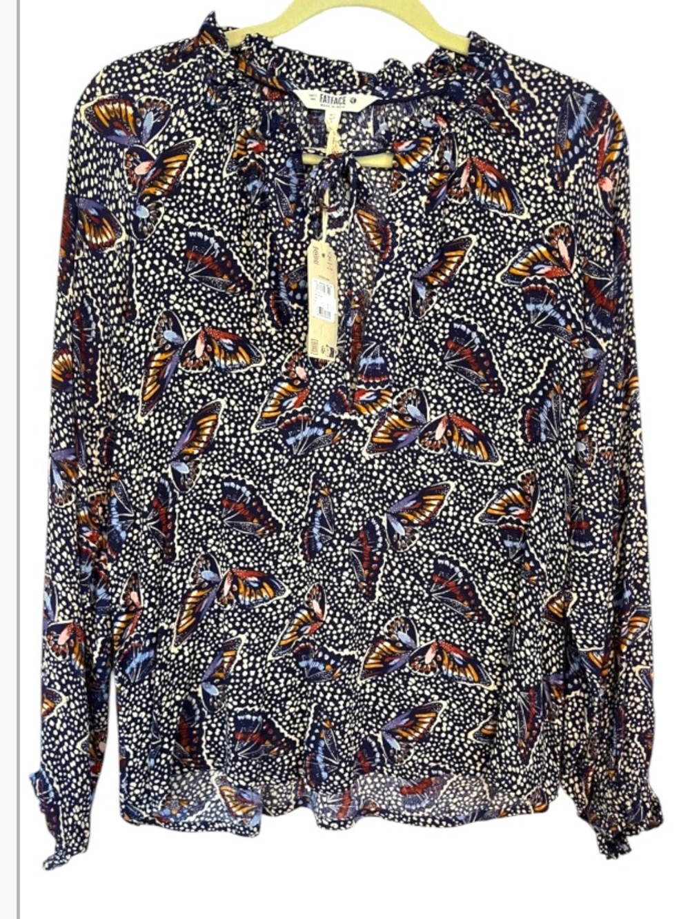 Fat Face Butterflies Dark Blue Pullover Top NWT Sz 4 Flaw